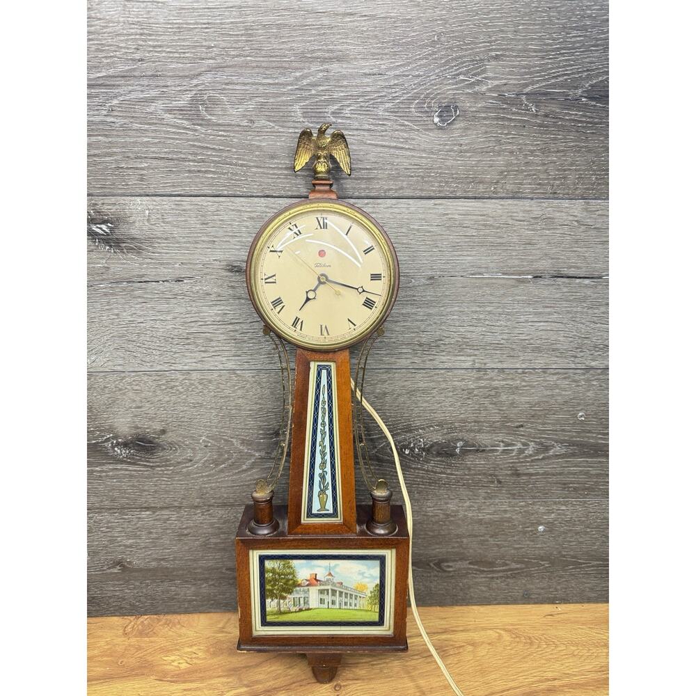 Vintage 1930’s Warren Telechron Ashland Mass USA Electric Banjo Clock w/ Eagle